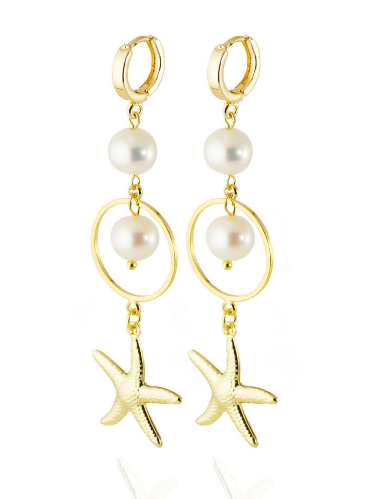 Серьги Maldives из натурального жемчуга с позолоченной подвеской "Морская звезда"