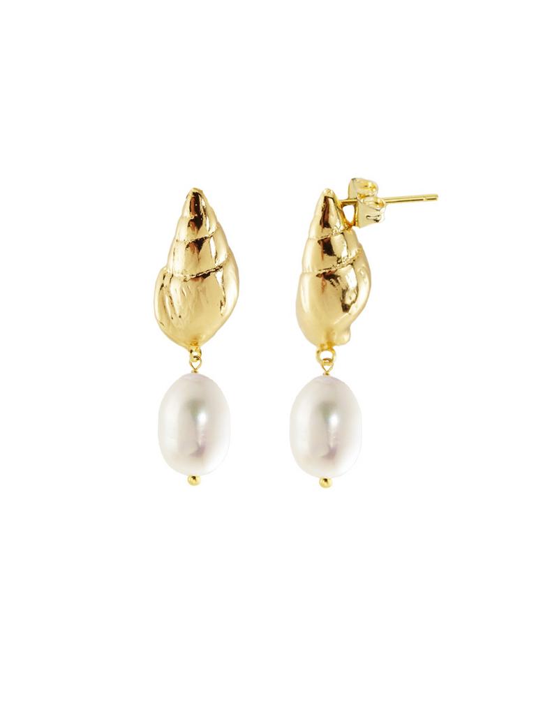 Серьги Maldives с натуральным жемчугом и позолоченныим ракушками