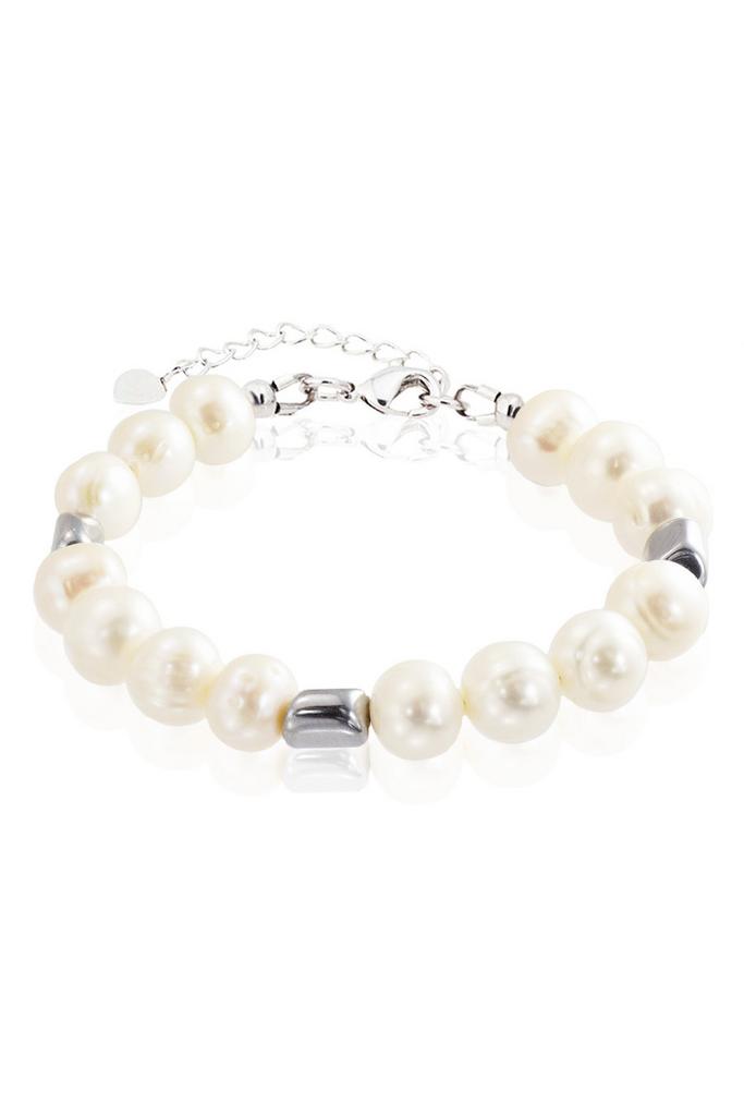 Браслет Forever Pearl из натурального жемчуга и гематита Серебристый