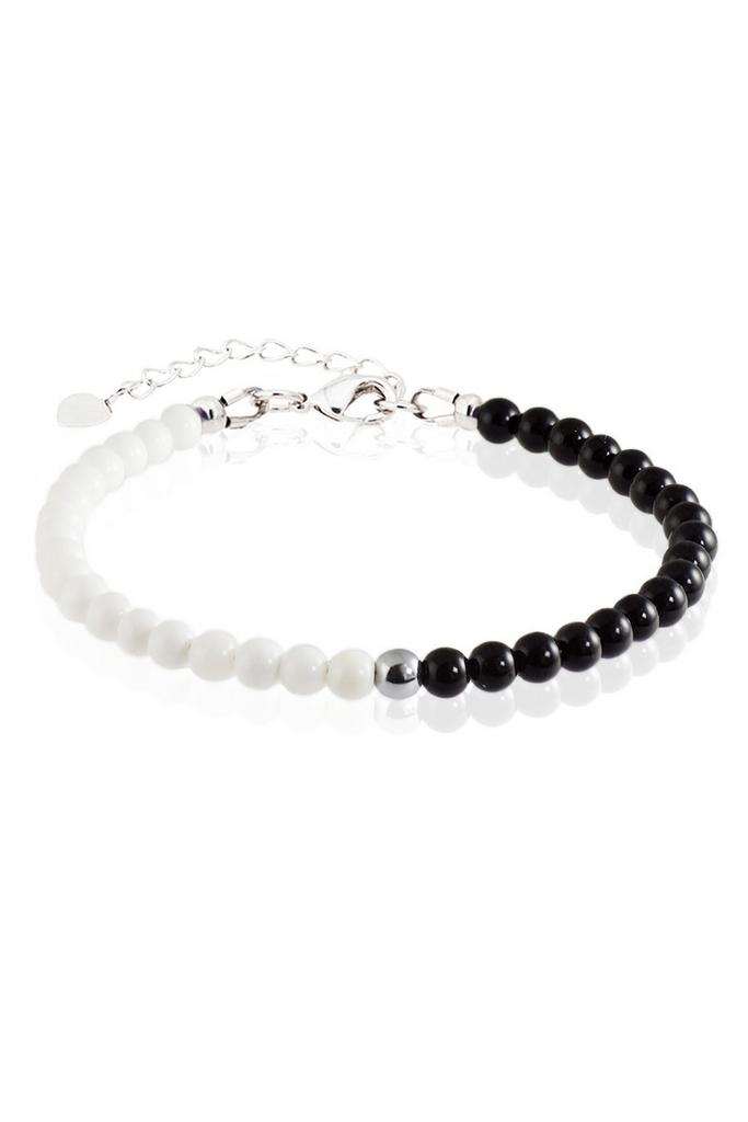 Браслет Инь-Янь из черного и белого агата и гематита