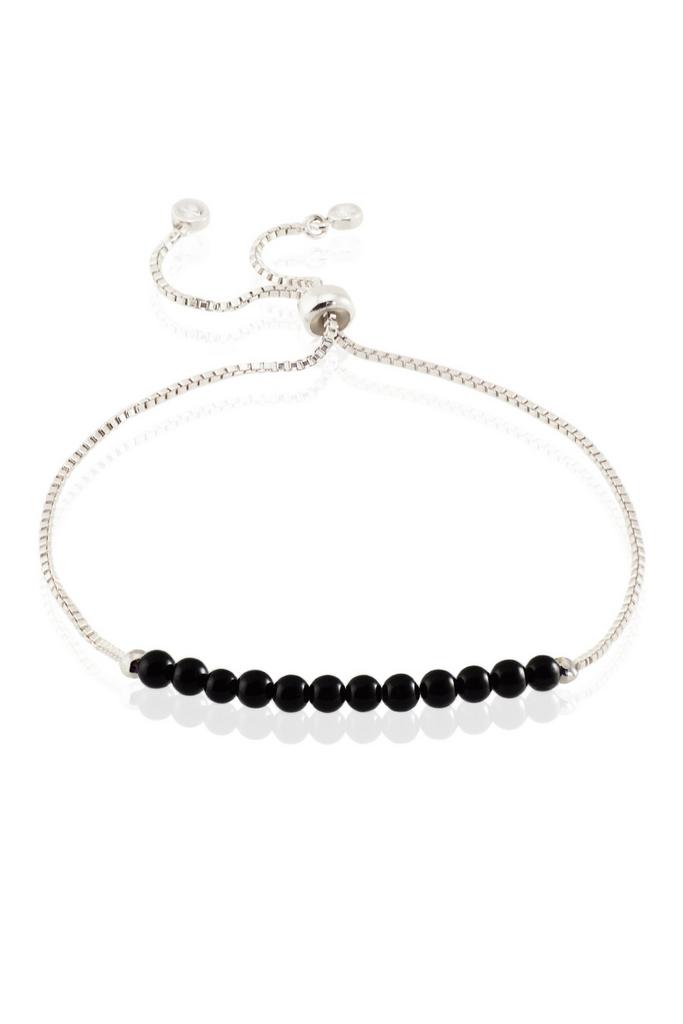 Браслет Miniature Black Chain из черного агата на цепочке