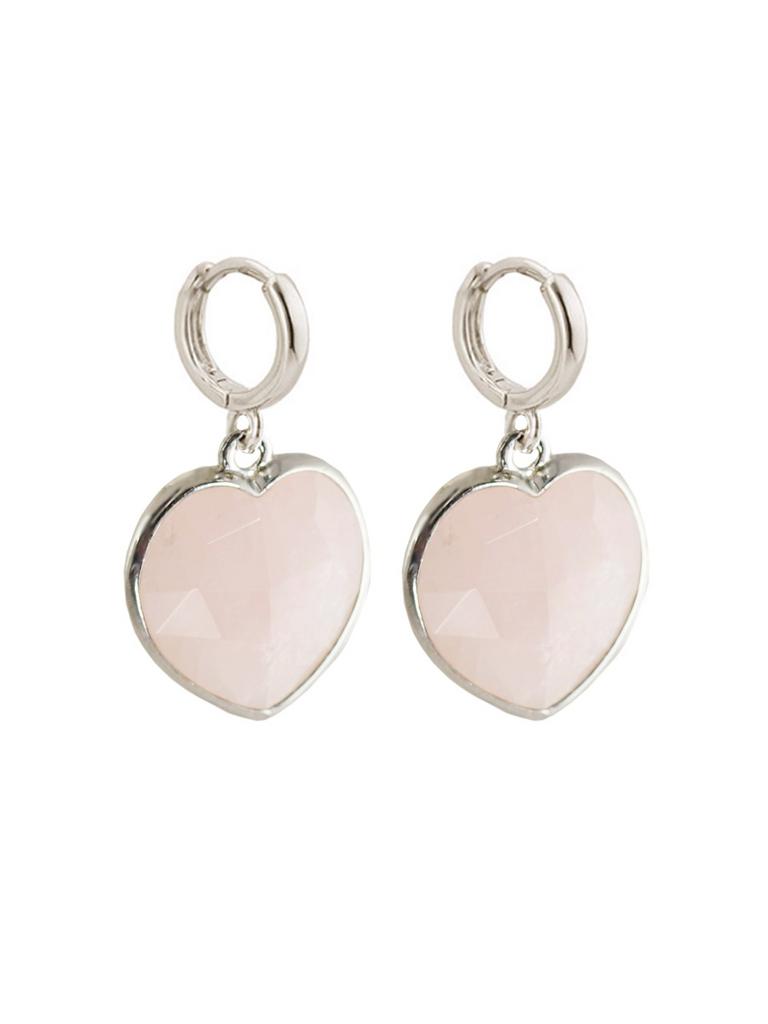 Серьги Love Story с подвесками-сердцами из ограненного розового кварца
