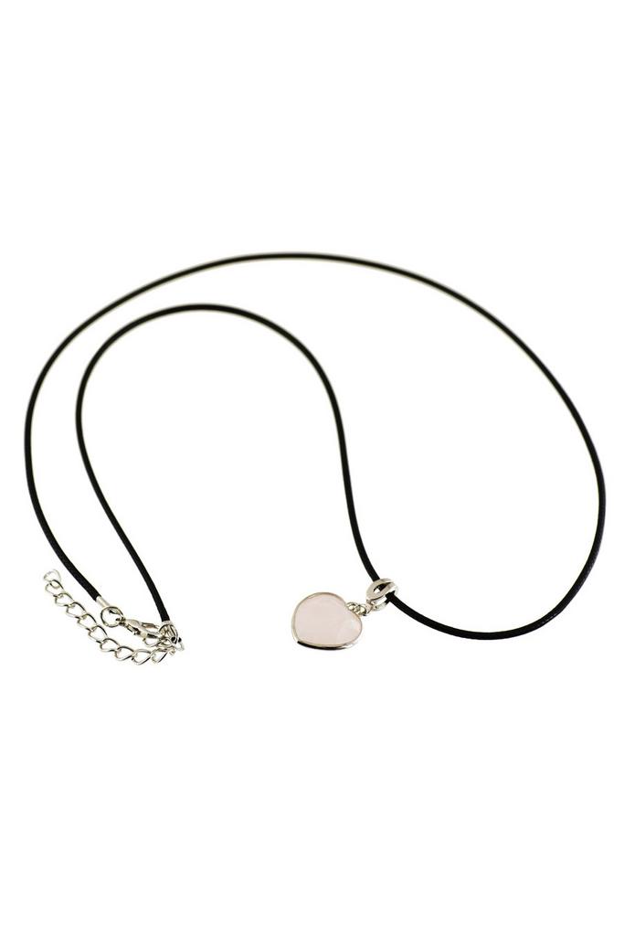 Колье Love Story с подвеской-сердцем из розового кварца на шнурке