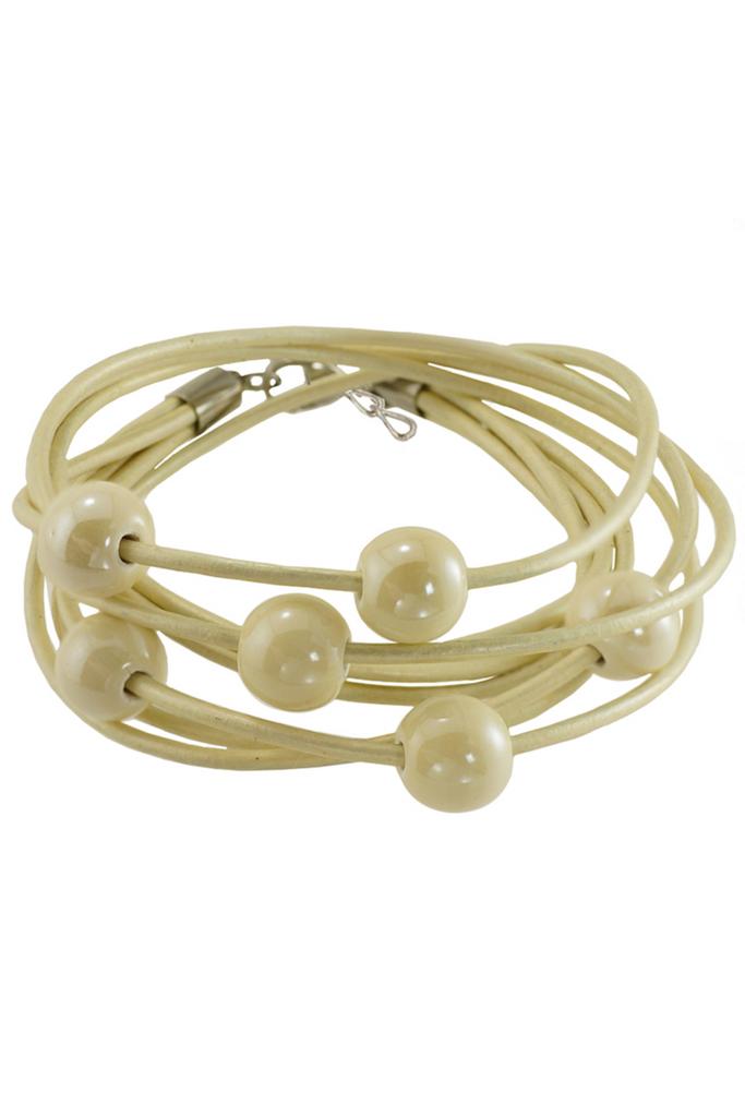 Браслет Bubbles Pearl из натуральной кожи с керамическими бусинами