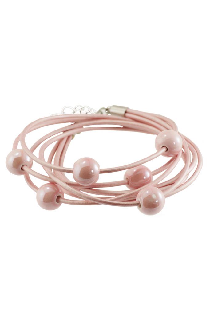 Браслет Bubbles Rose из натуральной кожи с керамическими бусинами