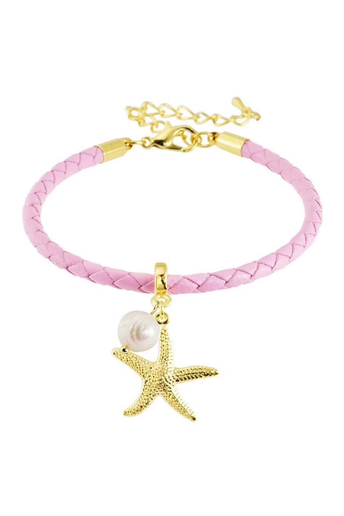 Браслет Maldives Rose из натуральной кожи с жемчугом и морской звездой