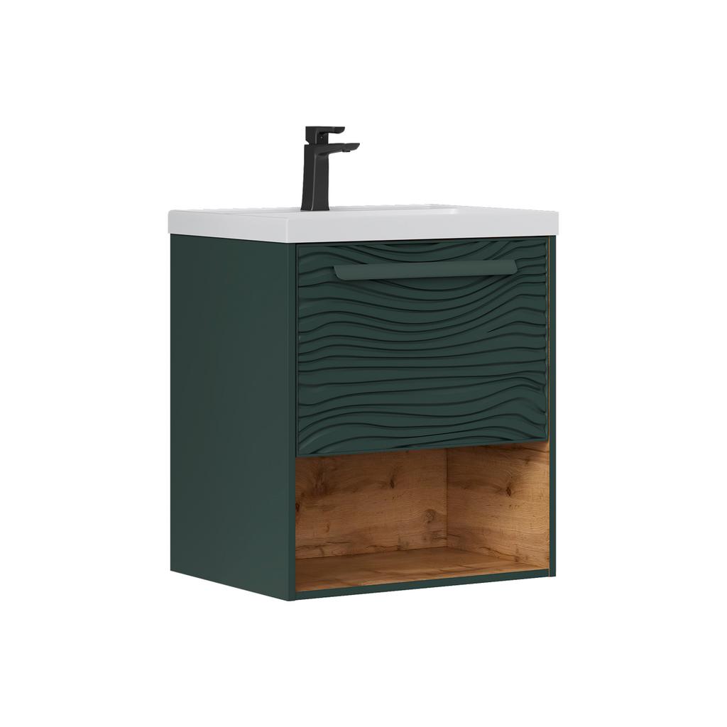 Тумба подвесная EQUIL Gleam 60.1Y с нишей, зеленый камень/дуб вотан