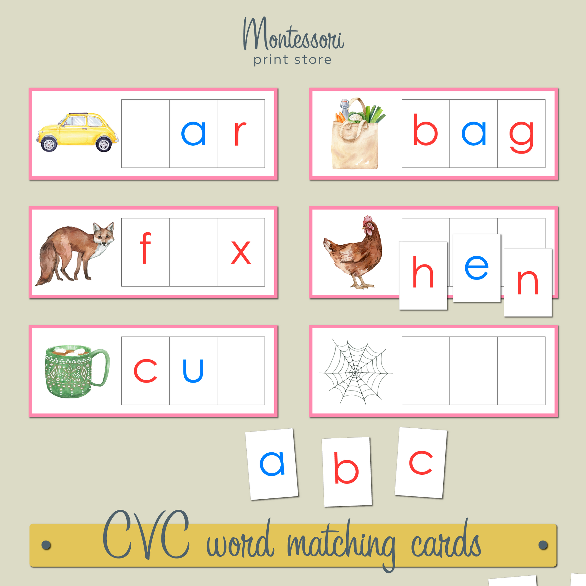 MONTESSORI PINK SERIES - CVC WORD MATCHING CARDS (PRINT)