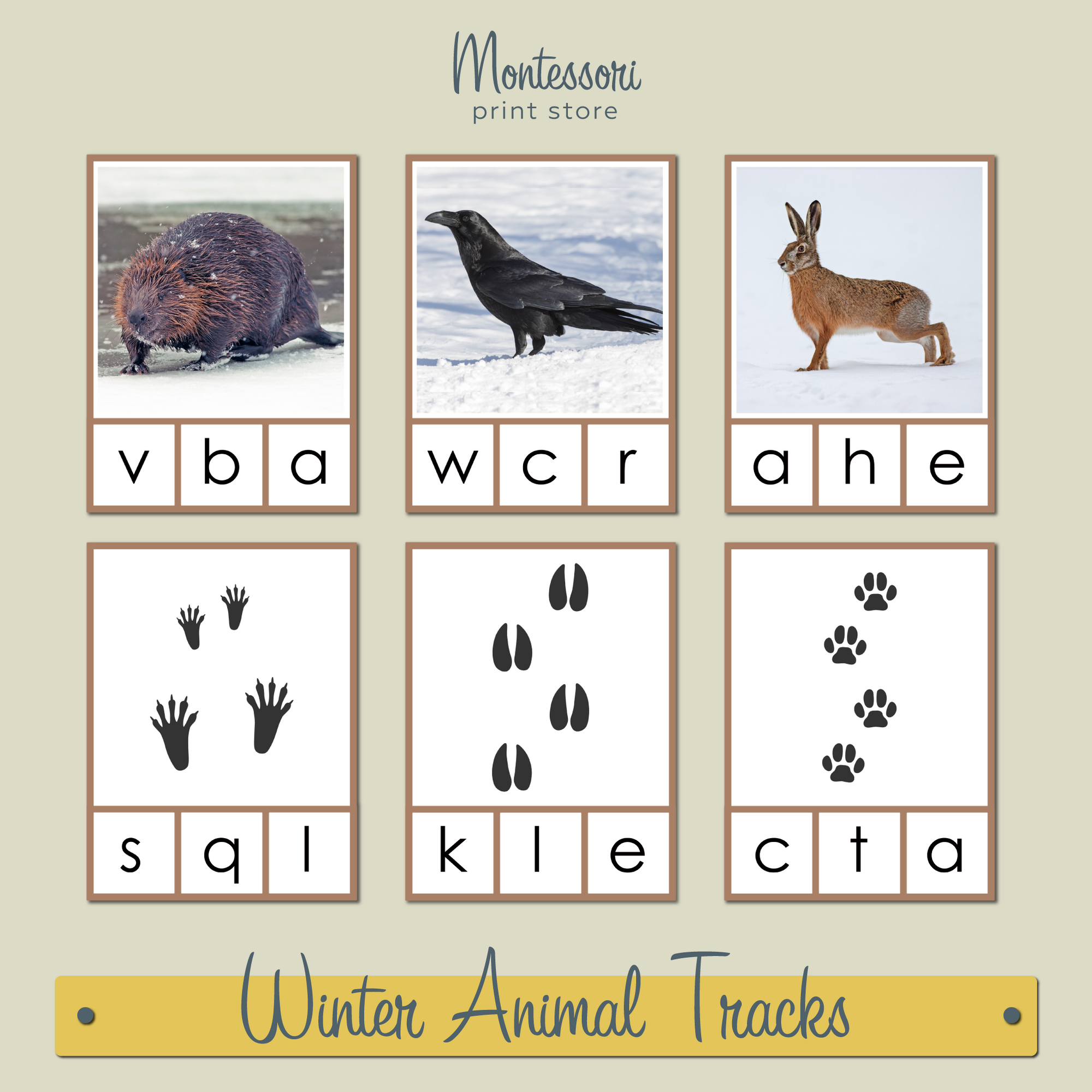 WINTER ANIMAL TRACKS - INITIAL SOUND CLIP CARDS