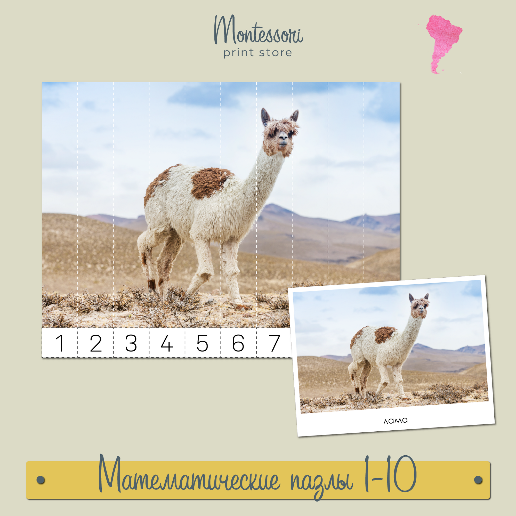 Животные Южной Америки -  Математические пазлы 1-10 купить и скачать