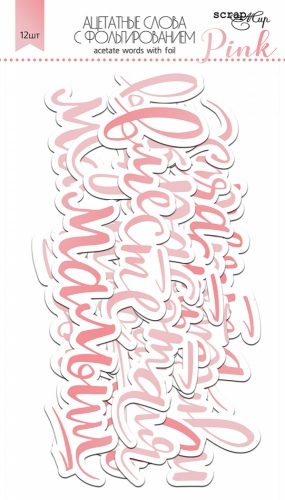 Ацетатные высеченные слова c фольгированием (Pink) 12шт