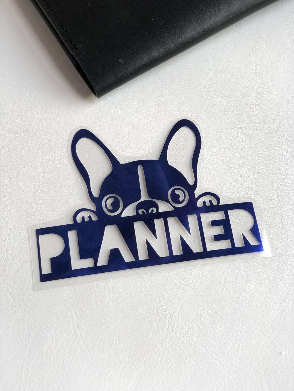 Термотрансферная наклейка “Planner с собачкой» зеркальный синий