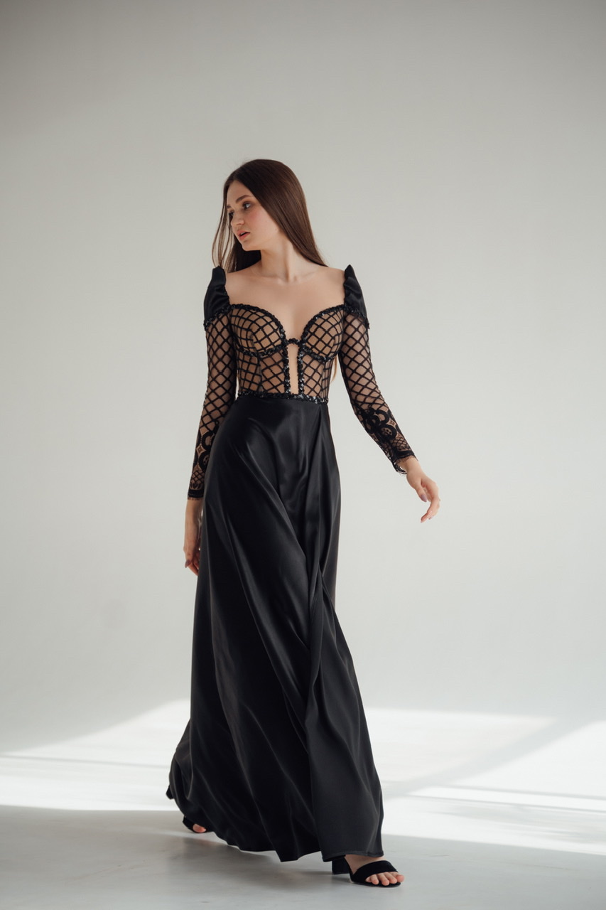 Вечернее платье ONLIE в чёрном   атласе