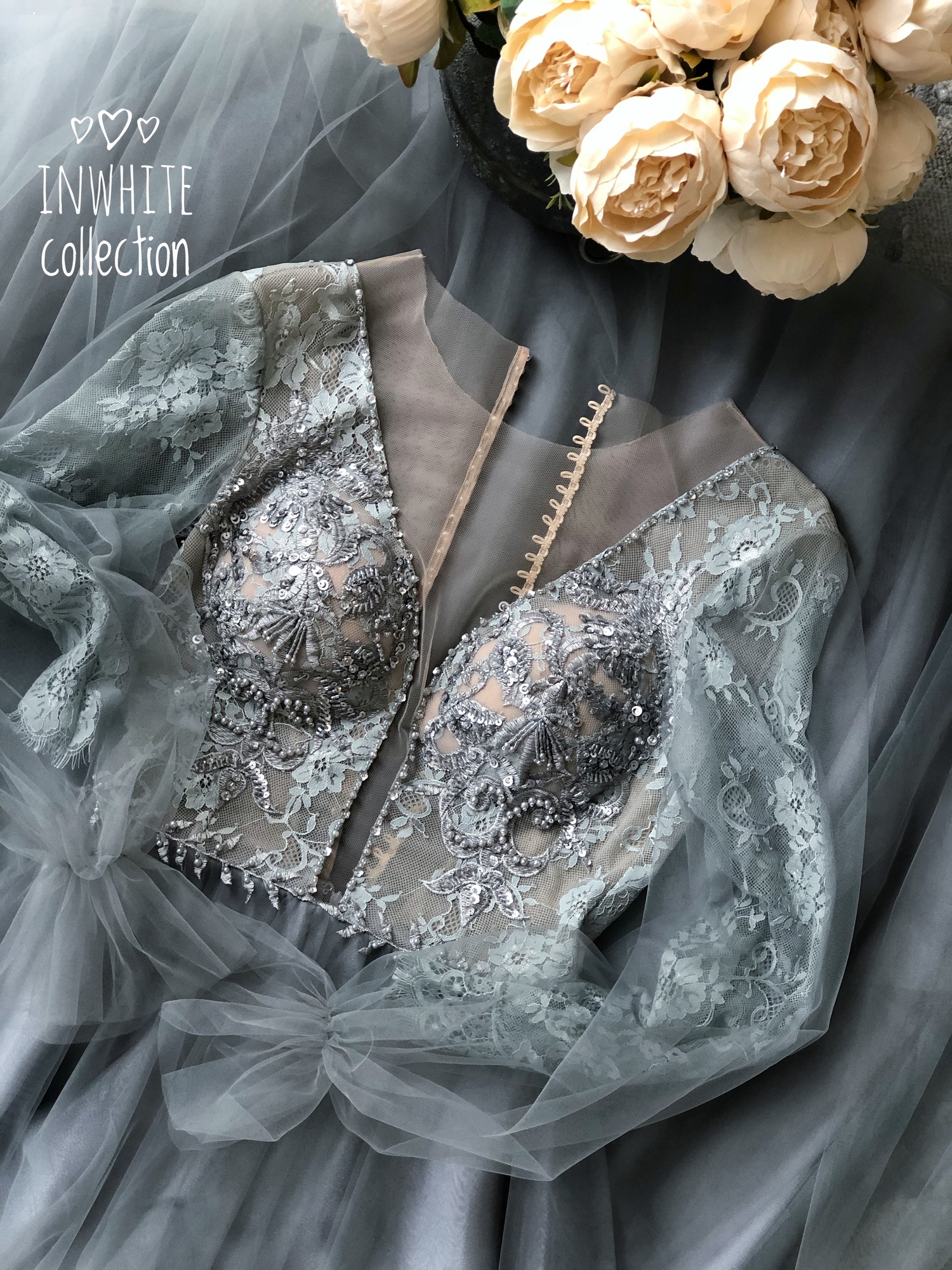 Длинное платье SILVERIA  в фатине оливковое