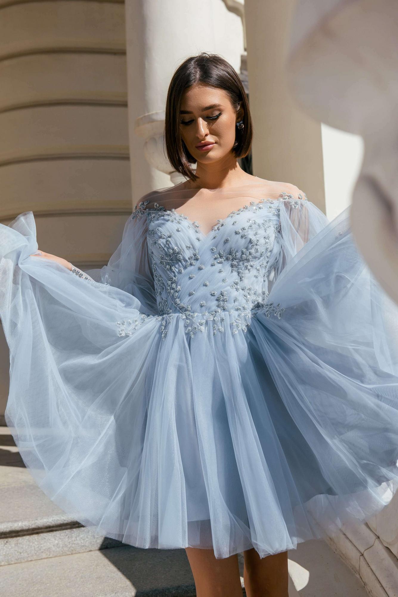 Длинное платье SAVI в серо -голубом