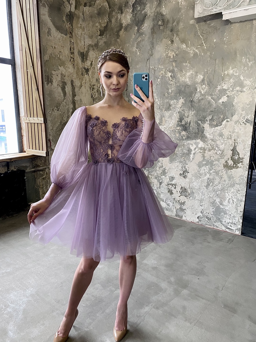 Коктейльное плать BONNIE  mini пыльная сирень