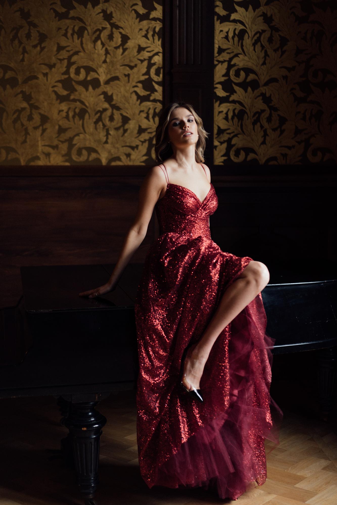 Вечернее платье RUD  длинное  Глиттер Сахара в винном