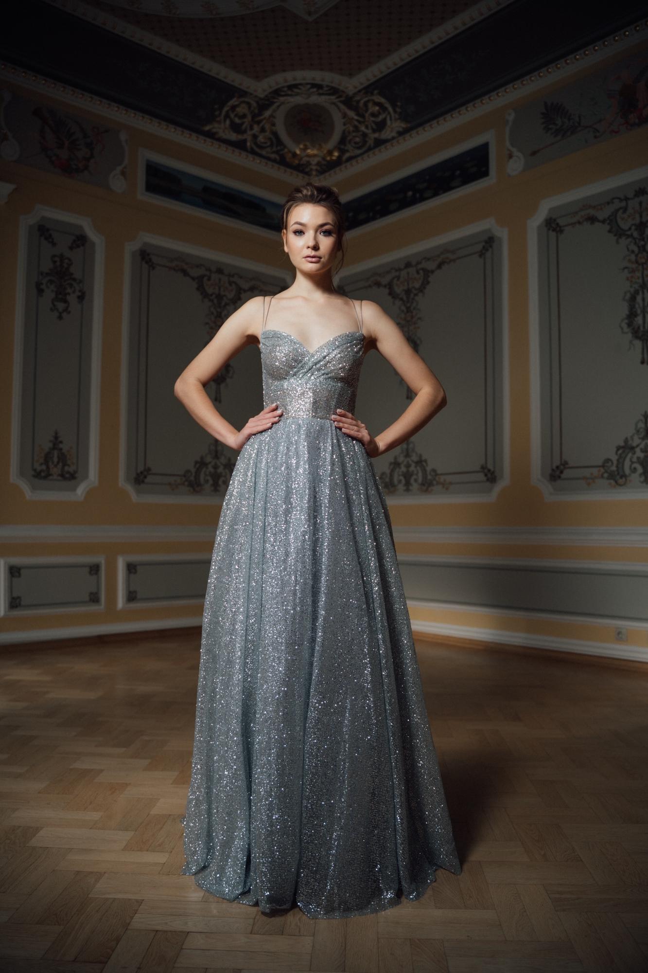 Длинное платье RUD  в  Глиттере Сахара серебро