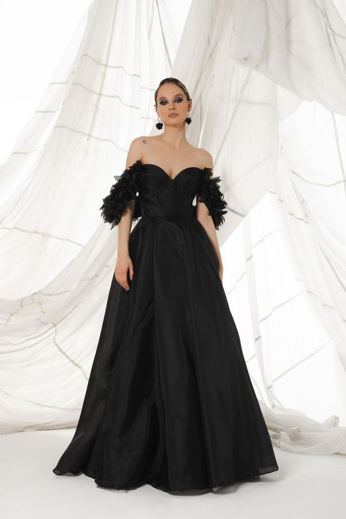 Вечернее платье MANULA (МАНУЛА)  длинное в черном с цветами