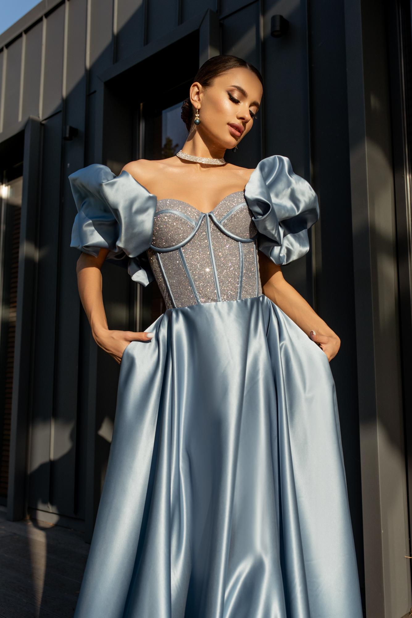 Вечернее платье МОКСИ   длинное в пыльно-голубом