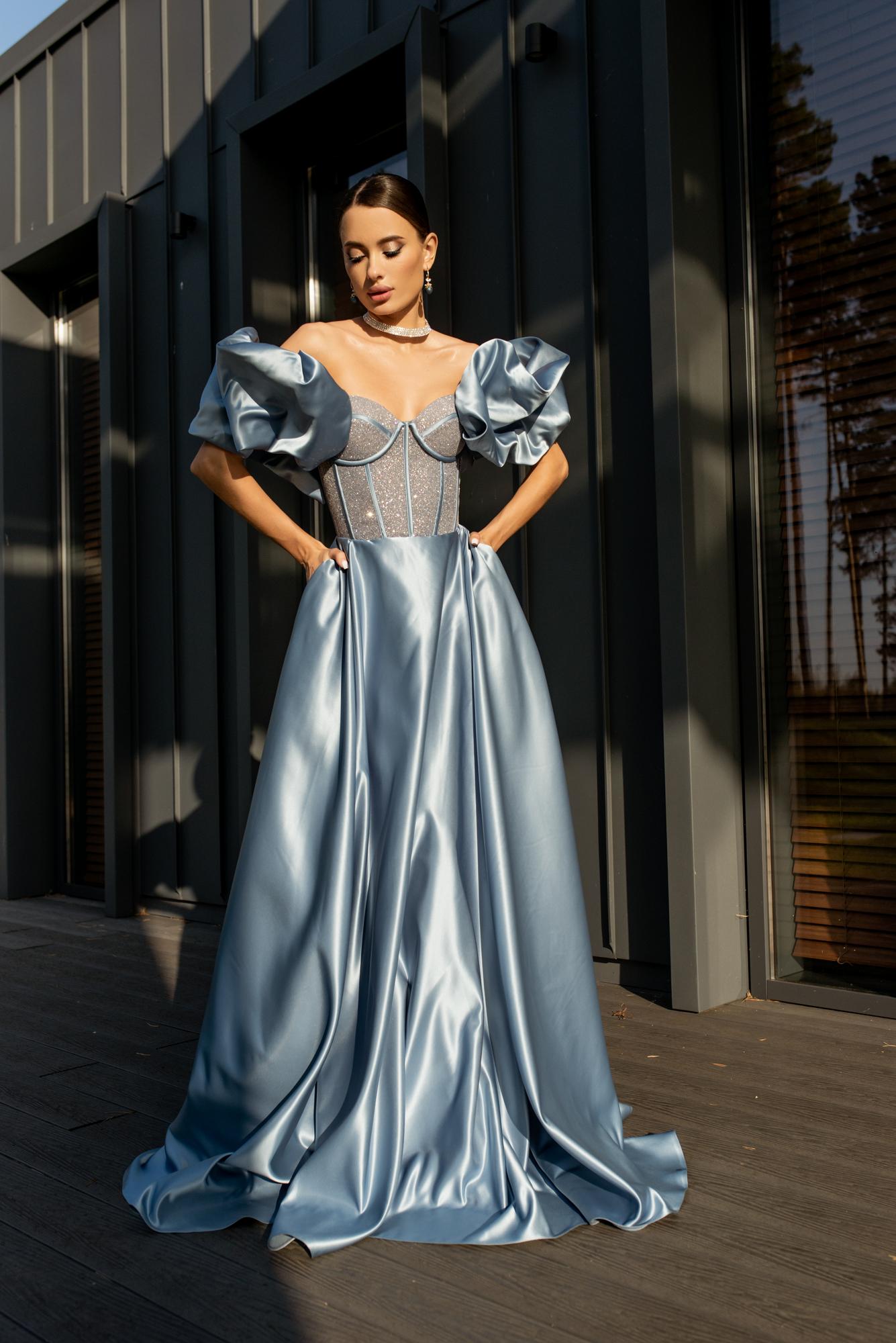 Вечернее платье МОКСИ   длинное в пыльно-голубом