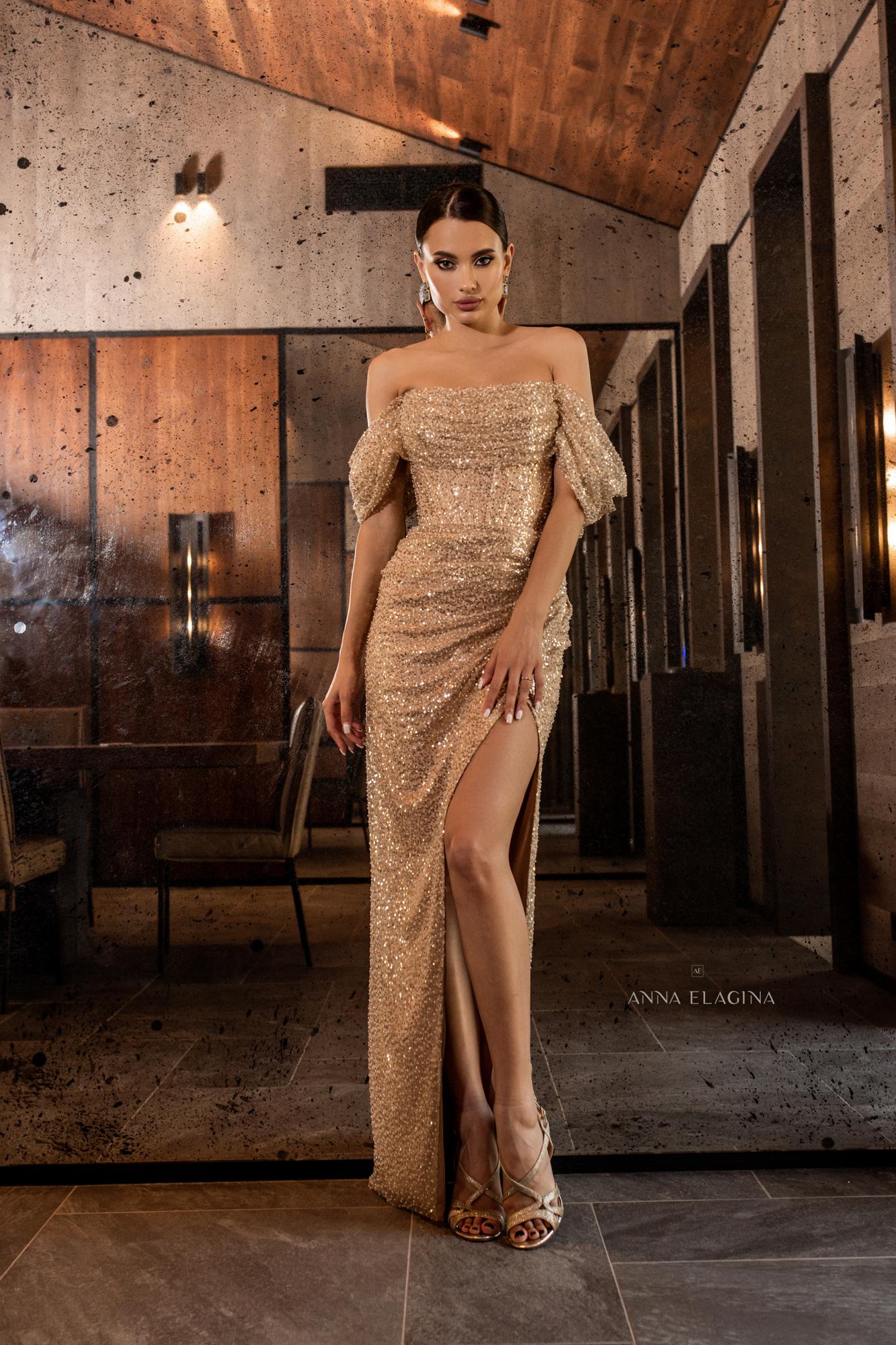 Вечернее платье EVA длинное в золотом