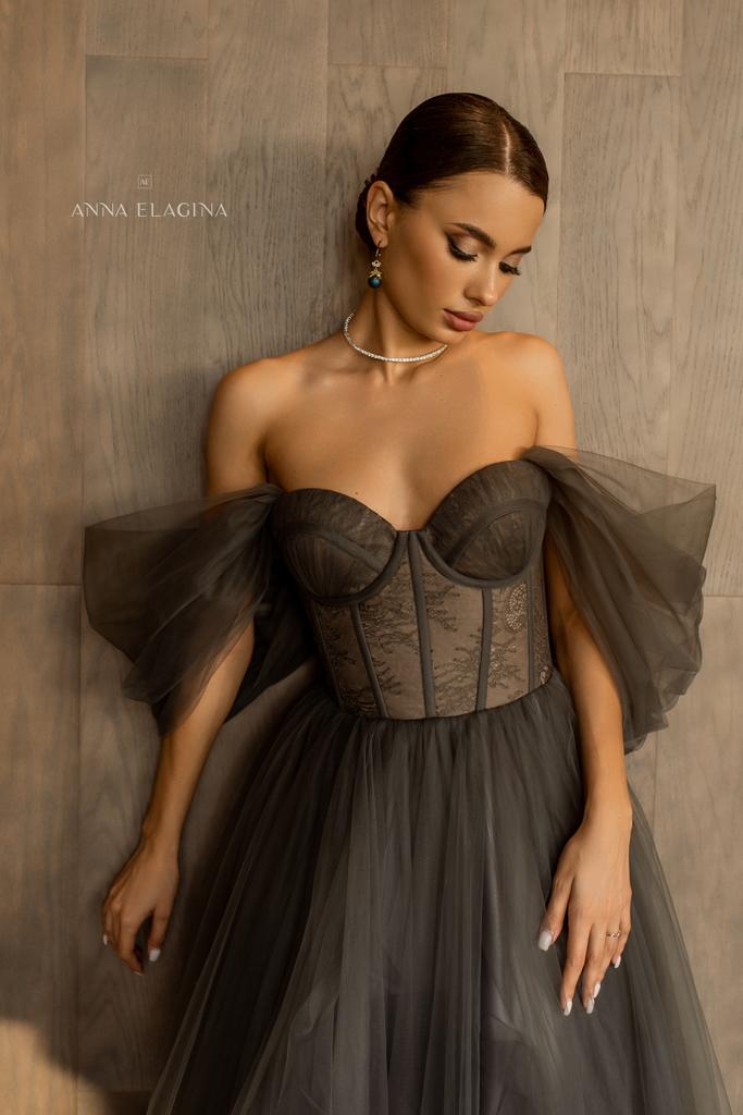 Вечернее платье SWITT  длинное винтажный серый