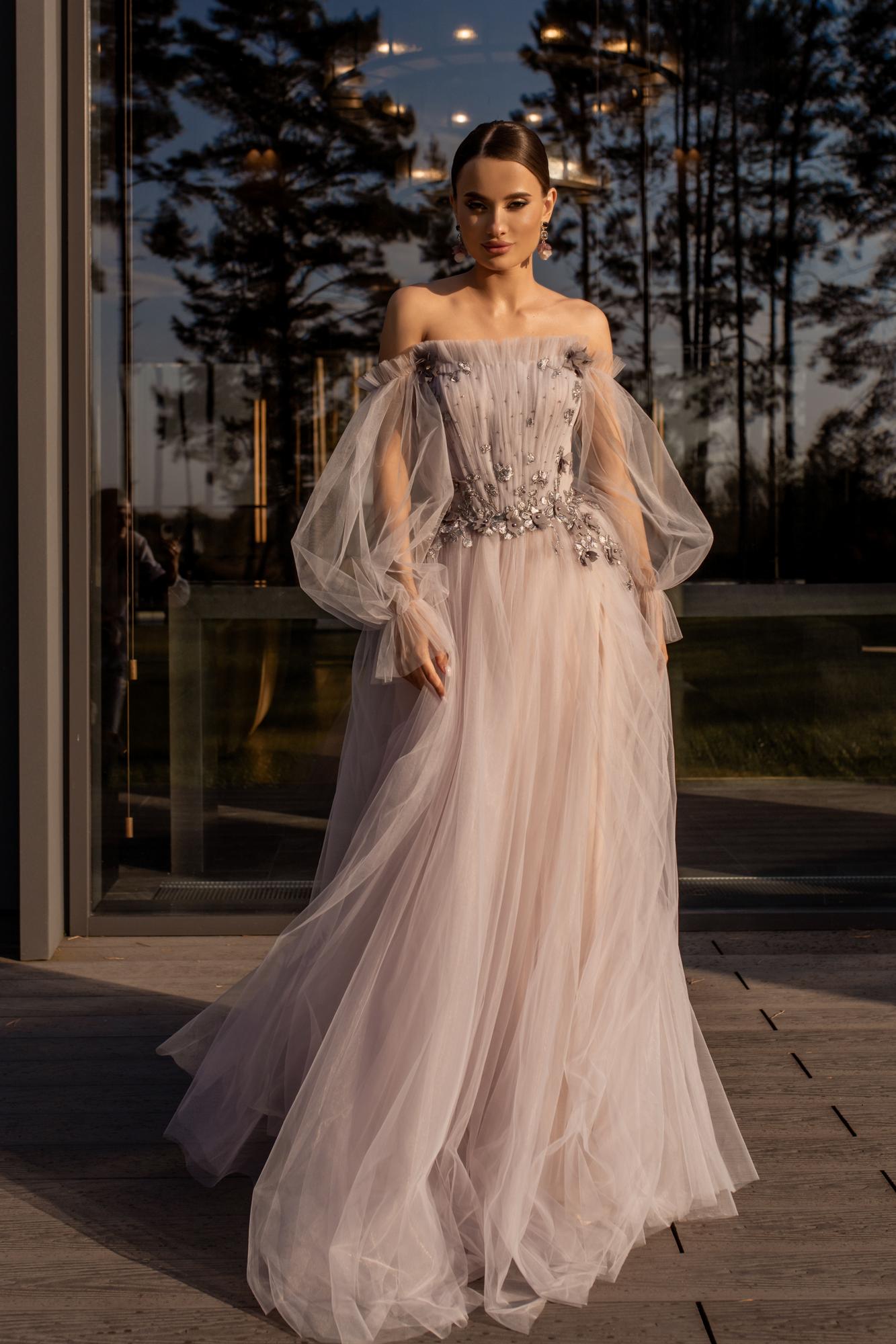 Вечернее платье LATA длинное серо-бежевая лаванда