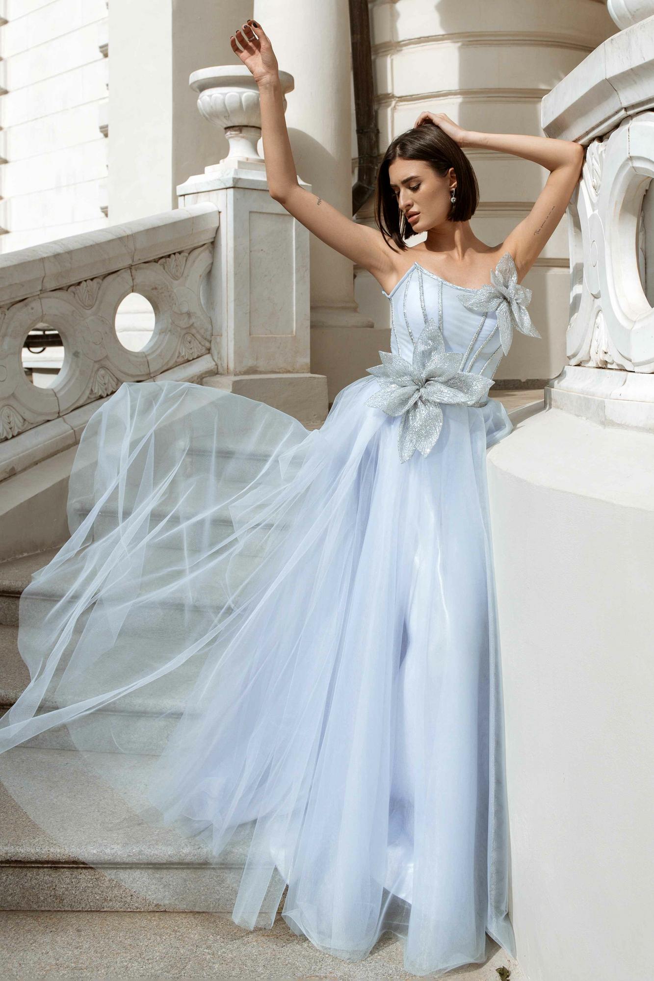 Вечернее платье ASTY длинное цвет серо-голубой