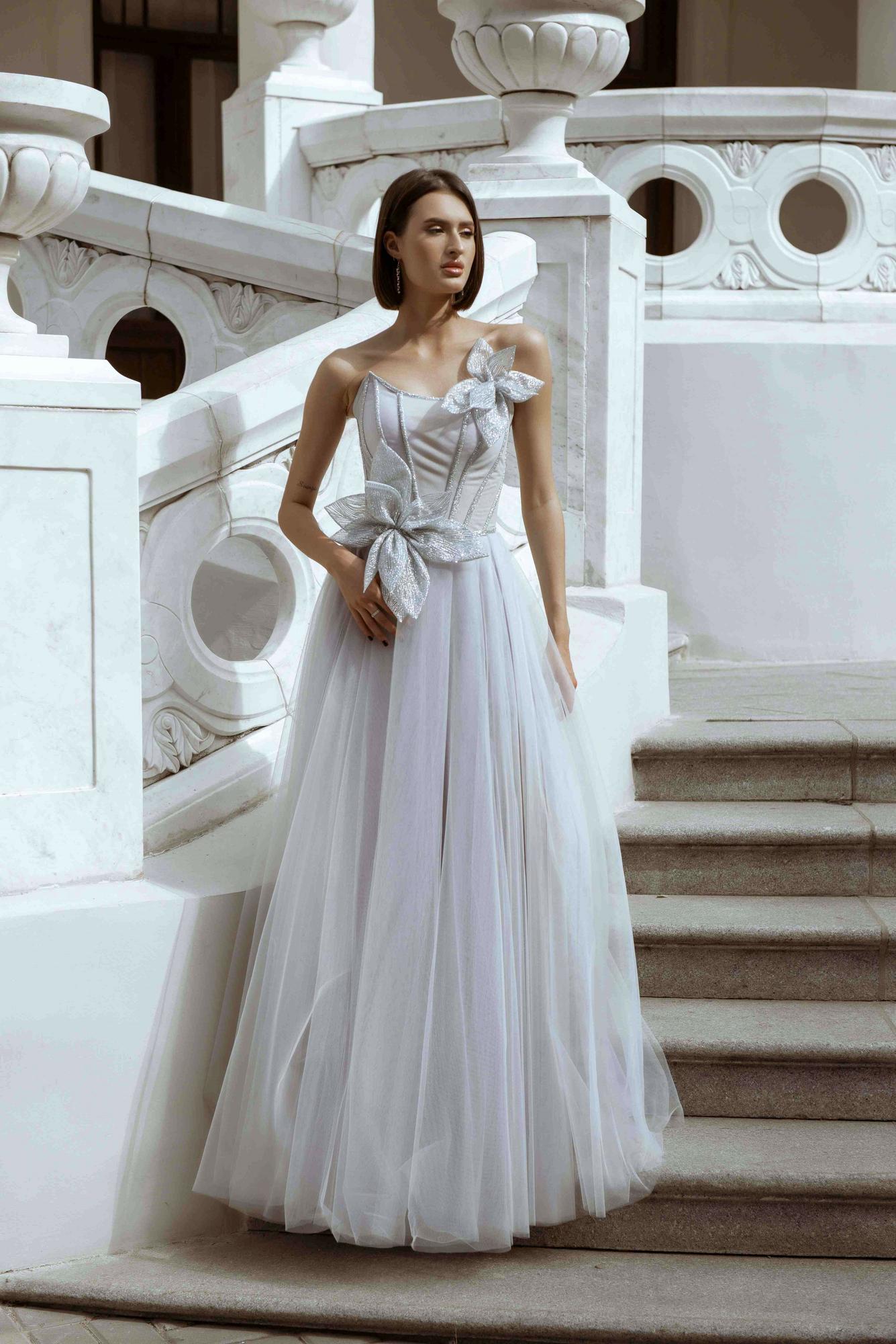 Вечернее платье ASTY длинное цвет стальной серый