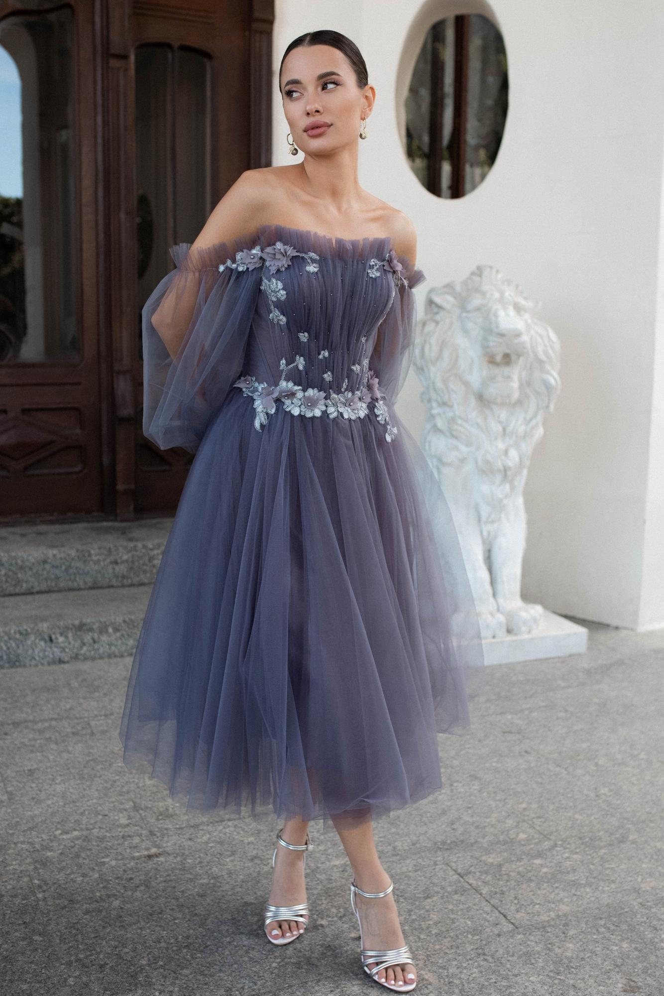 Вечернее платье LATA в  фатине цвет темно-серый