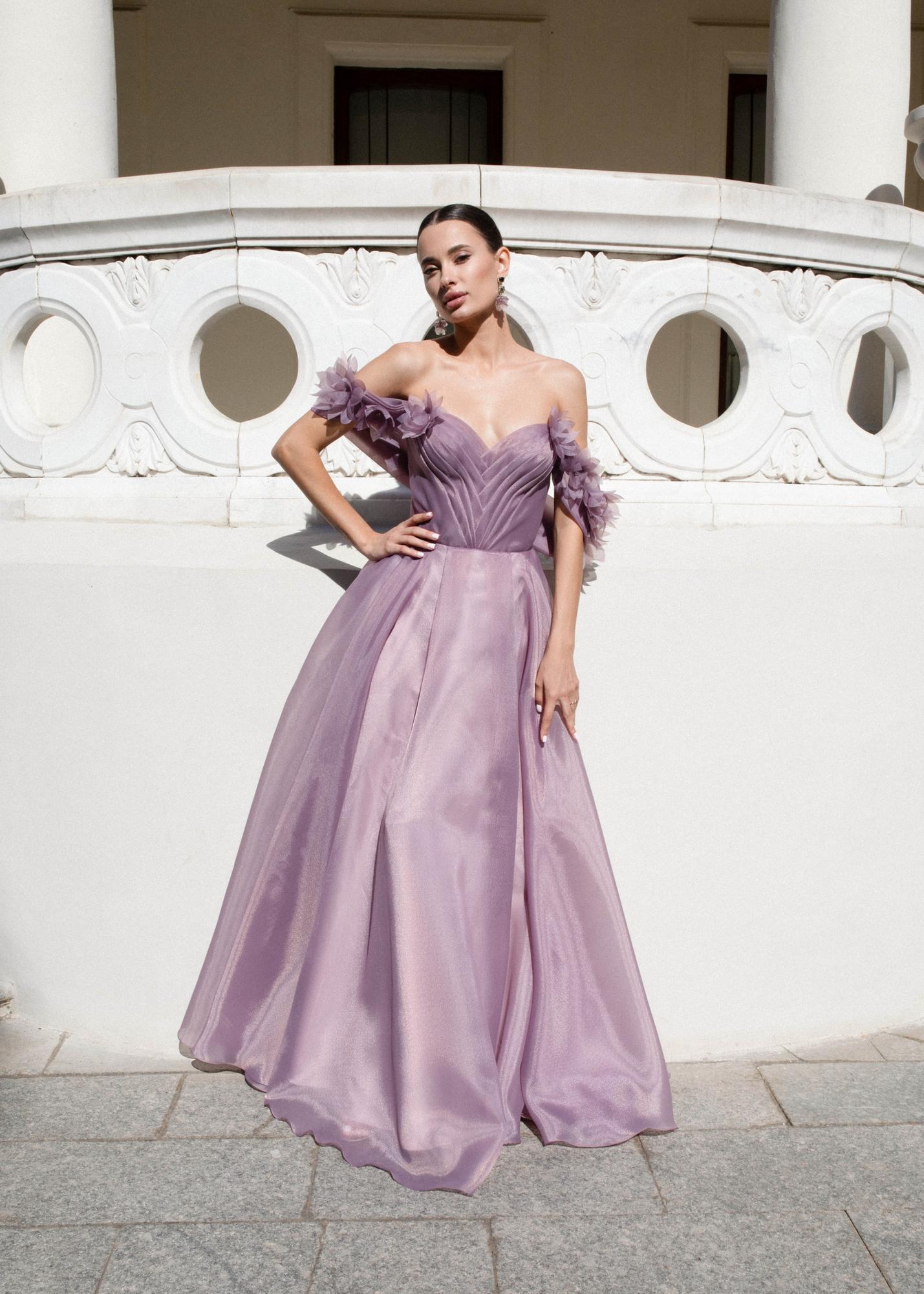 Вечернее платье MANULA цвет темно-лиловый бретели цветы