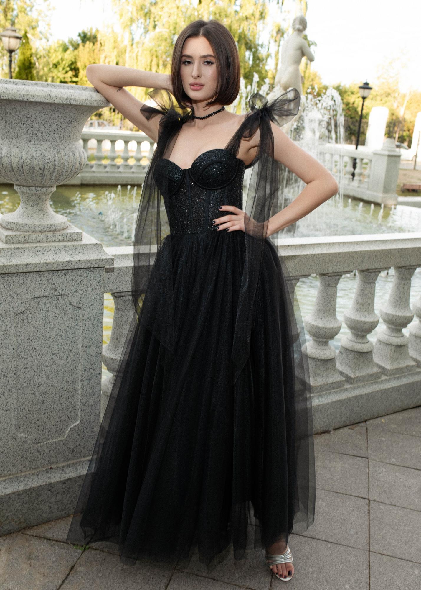 Коктейльное платье из фатина KIRA  с бантами