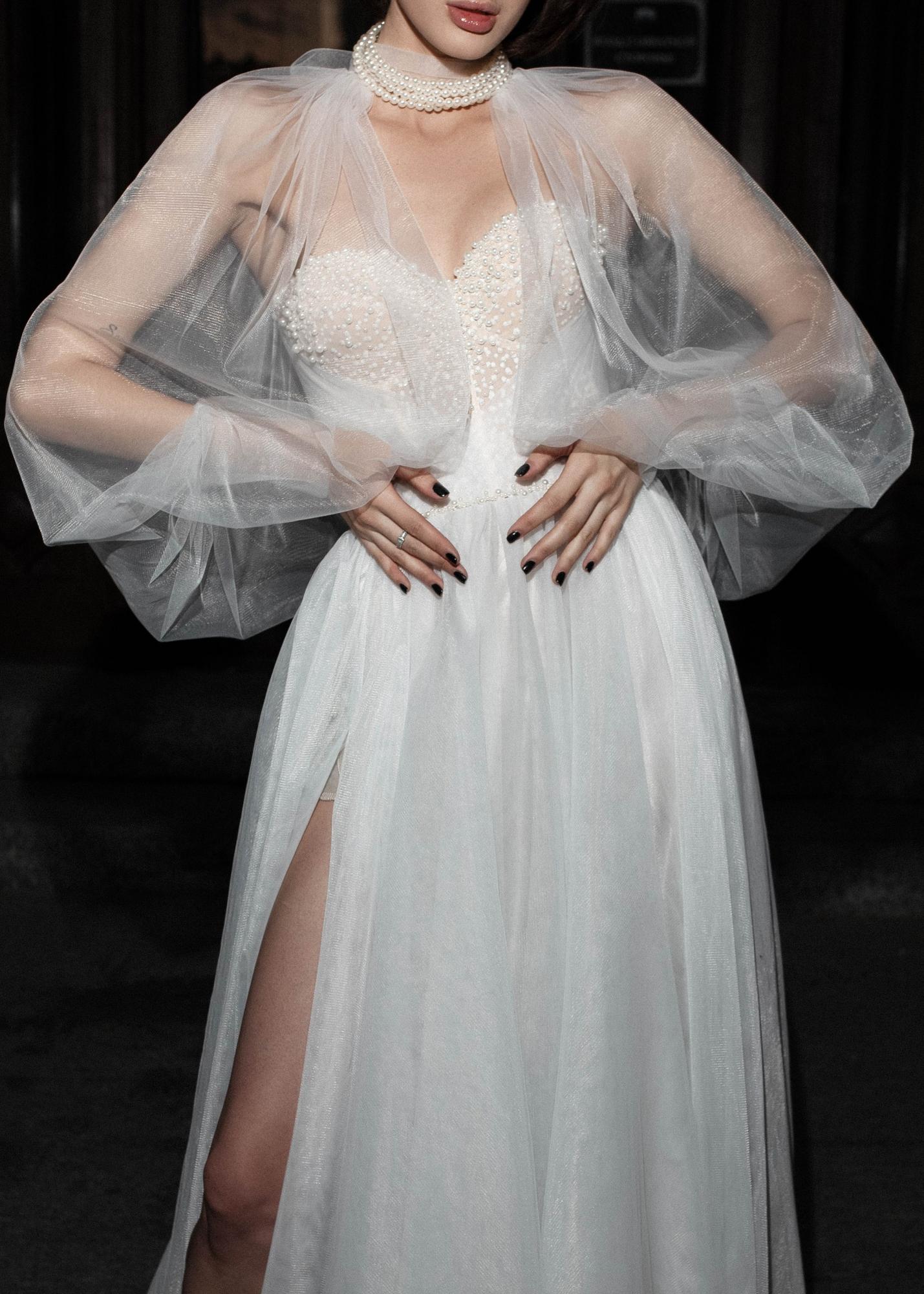 Свадебное платье DAISY длинное  цвет молоко/беж с болеро