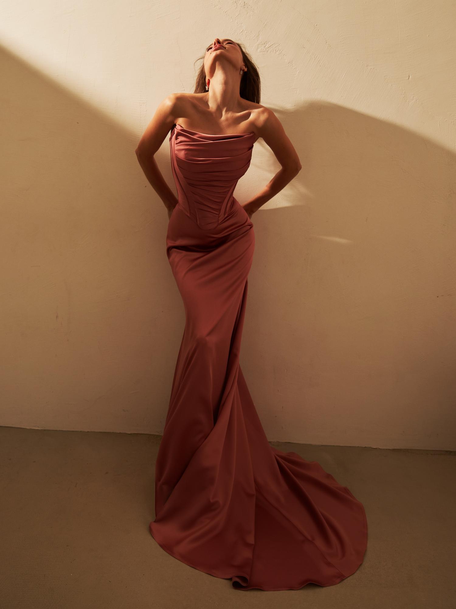 Комплект EVIE  корсет + юбка атлас в оттенке  коралл