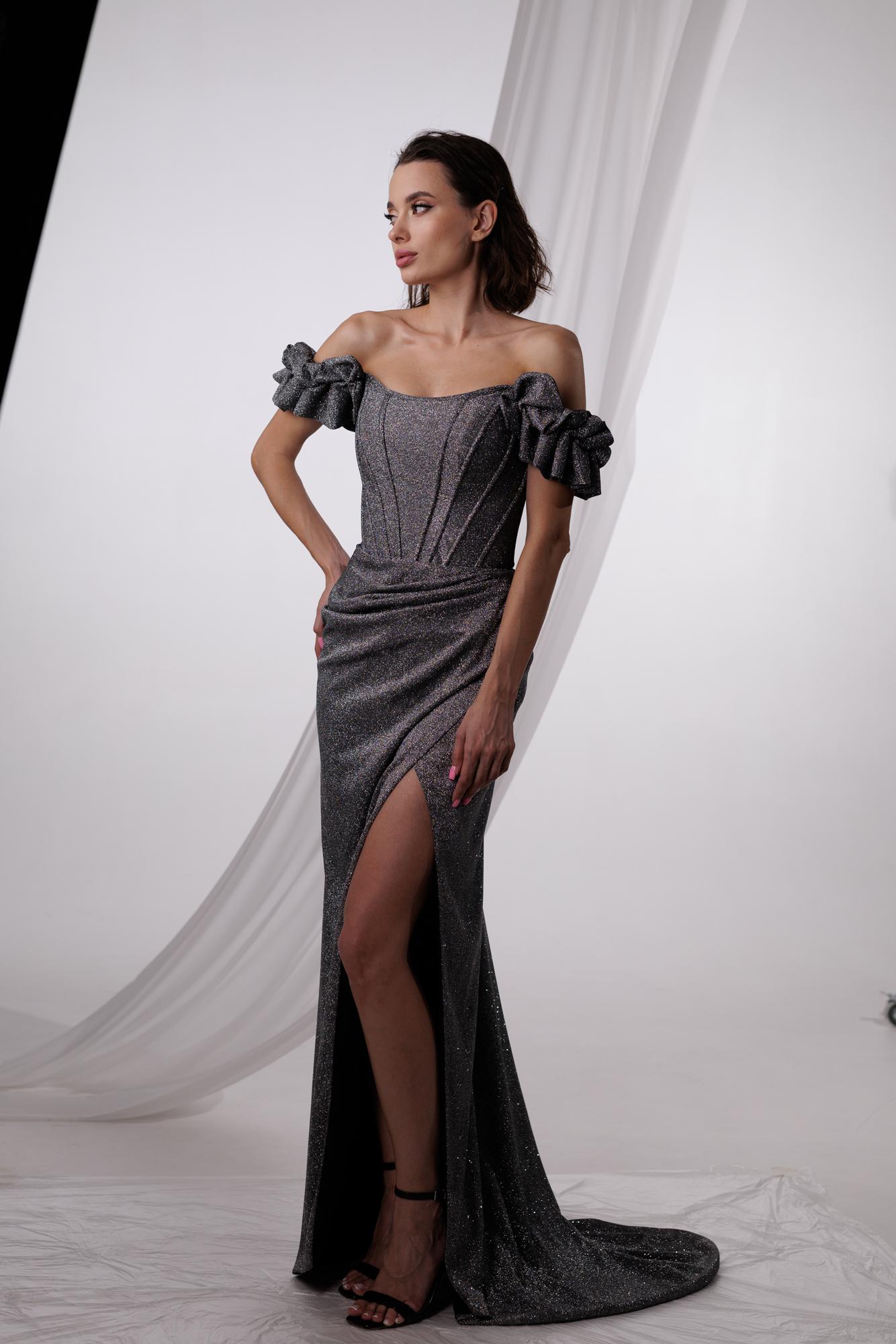 Блестящее платье LARA  в темно-сером