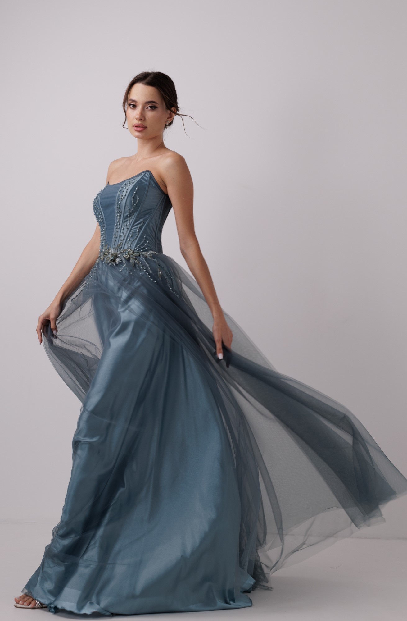 Вечернее платье JOAN длинное цвет серо-зеленый