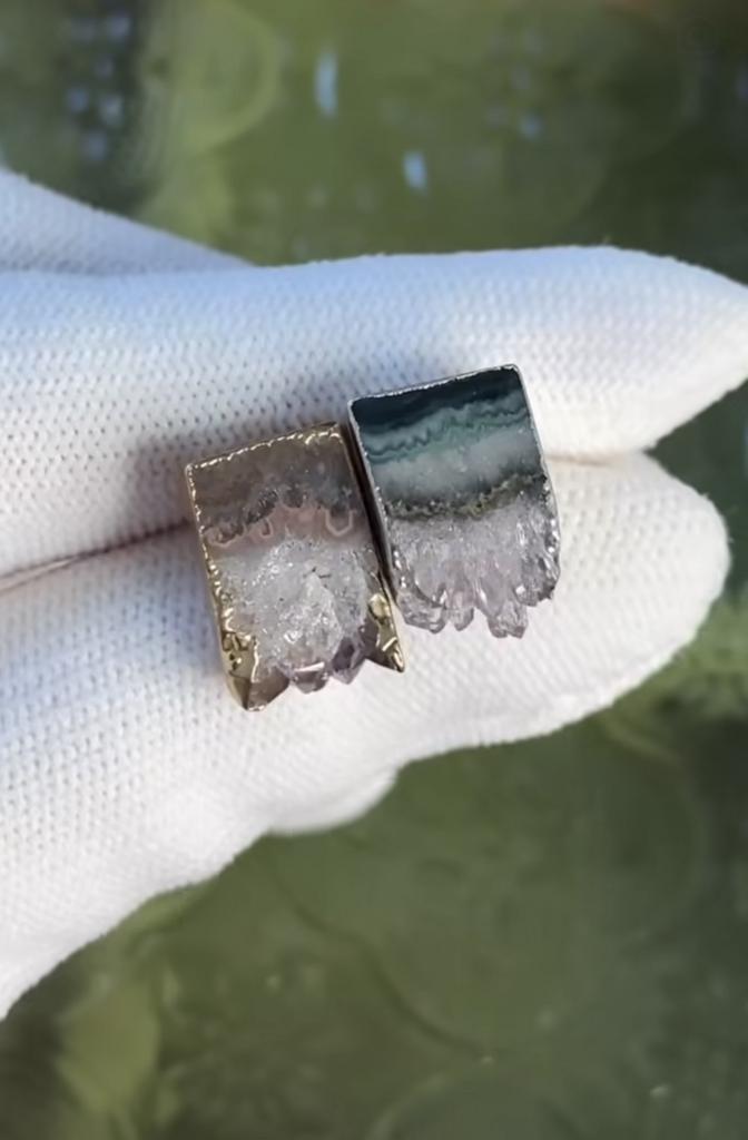 Серьги со срезом агата и аметиста