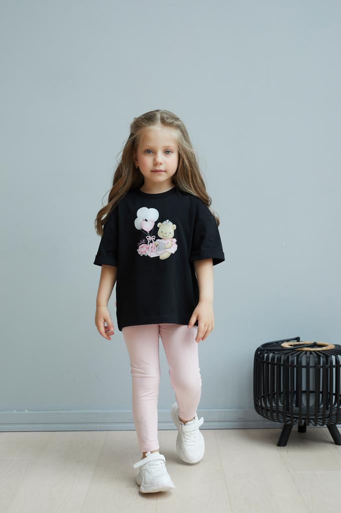 Футболка черная «Мишка-балерина с шарами»