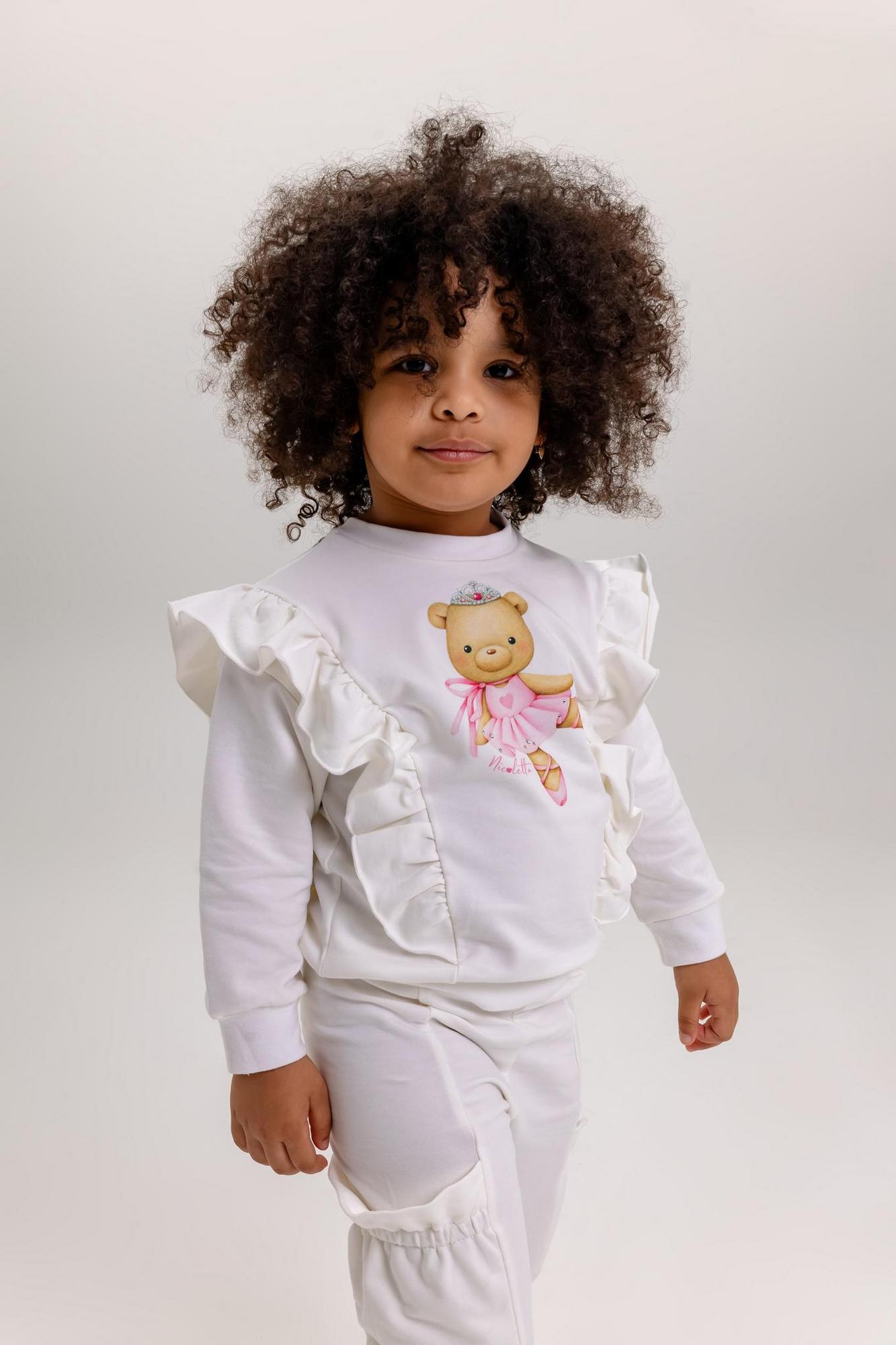 Свитшот «Мишка-балерина» с рюшами, белый