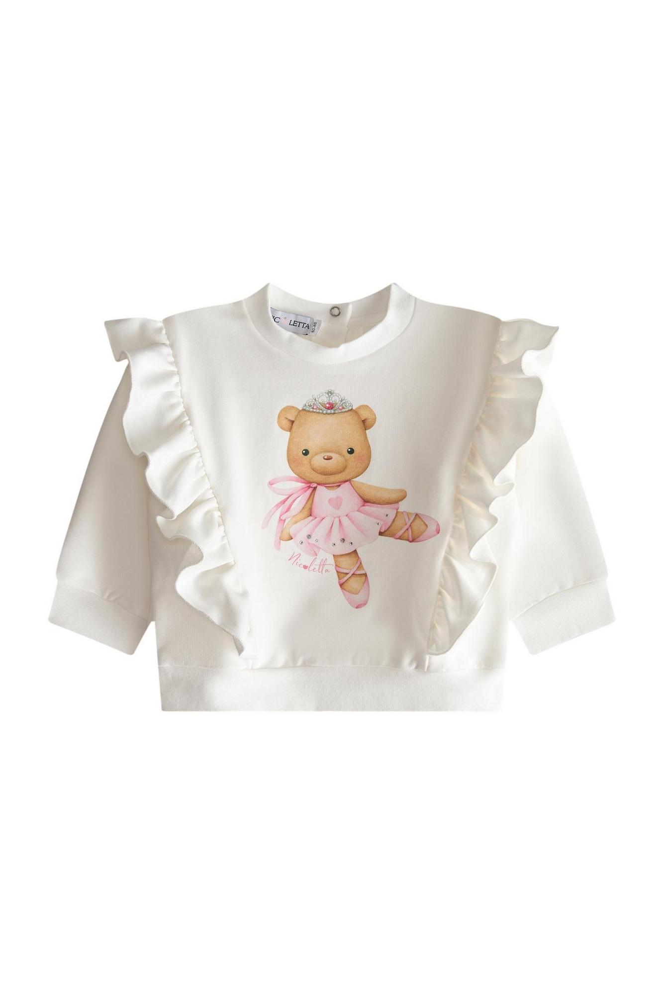 Свитшот «Мишка-балерина» с рюшами, белый