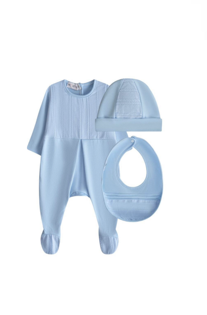 Комплект из трех предметов с ажурным хлопком, голубой