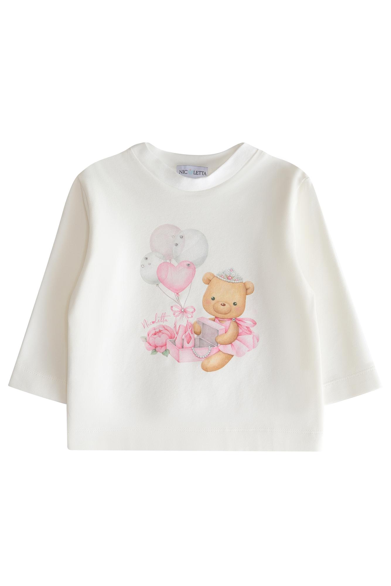 Лонгслив «Мишка-балерина с шарами», белый