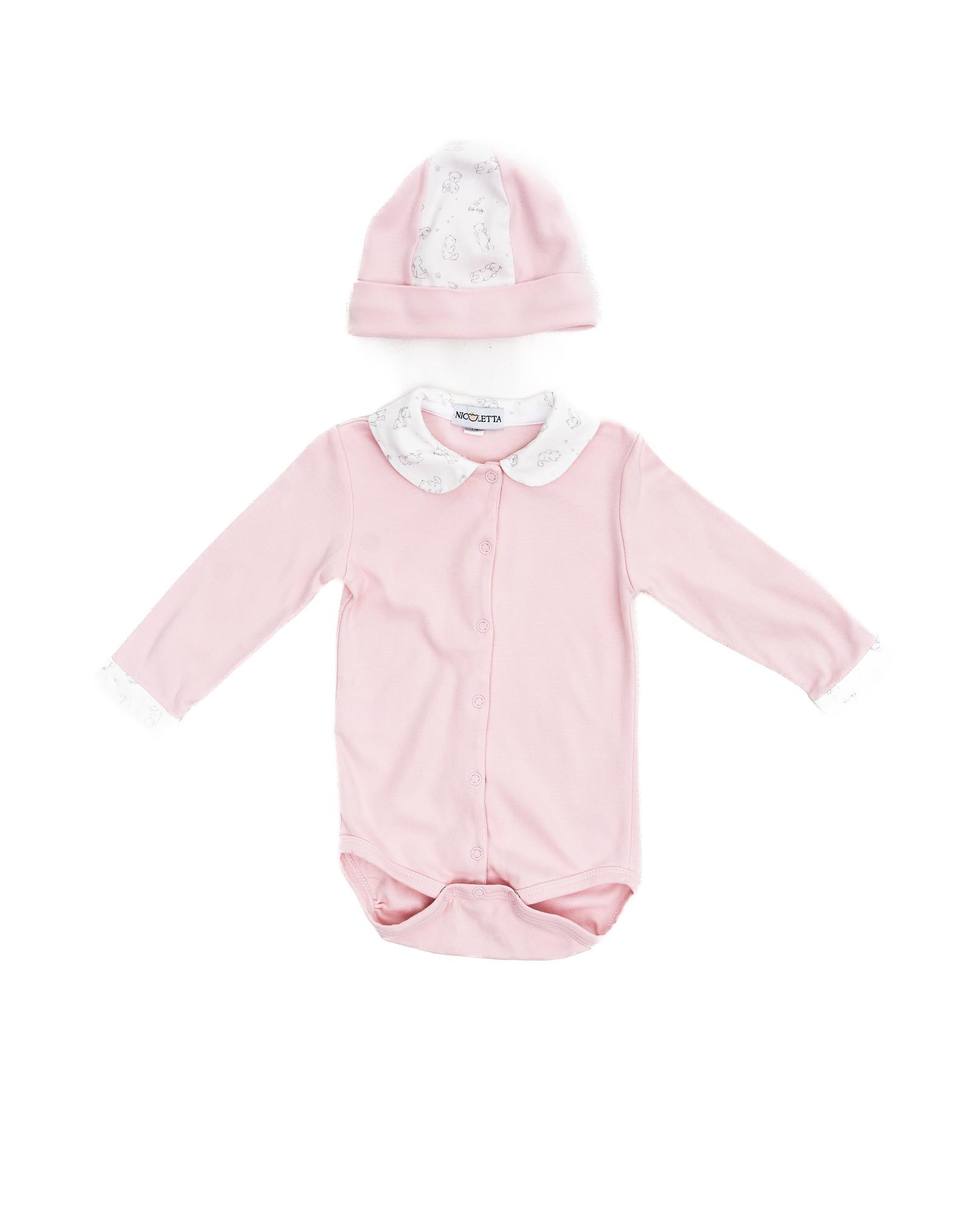 Комплект боди-лонгслив и шапочка «Розовые медвежата»