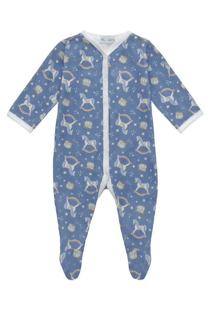 Комбинезон «Лошадки» с белым кантом, синяя заливка