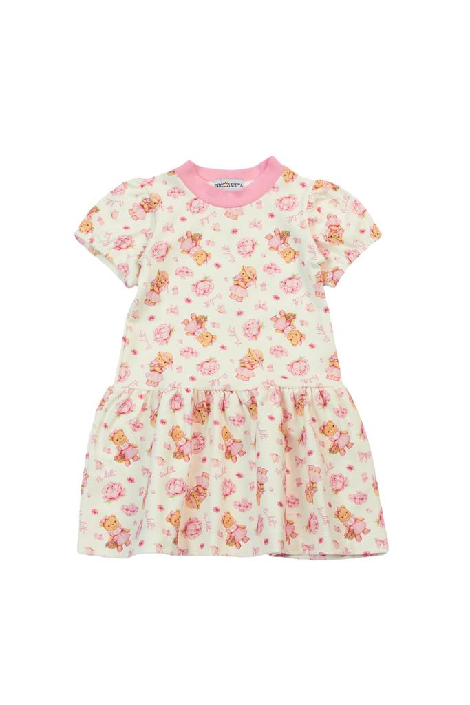 Платье с коротким рукавом «Мишка с пионами»