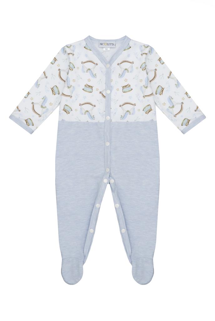 Комбинезон «Лошадки» комбинированный, белая заливка/голубой меланж
