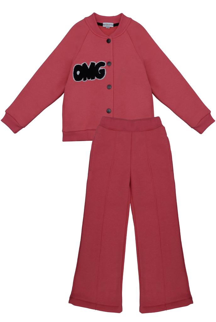 Костюм «OmG» из футера для девочки, коралловый