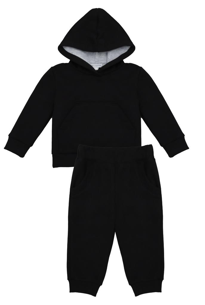 Костюм двойка из футера (худи/штаны) для девочки, черный