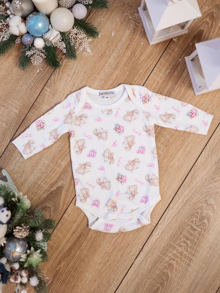 Боди «Розовые зайки с подарками»